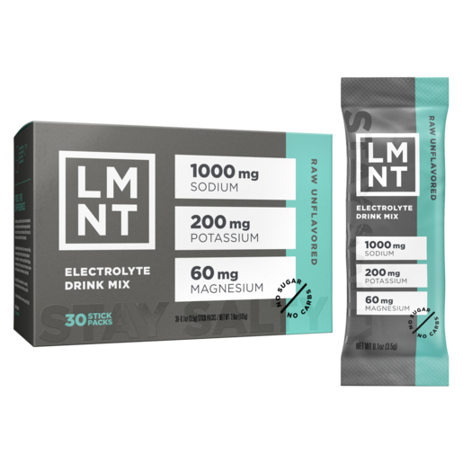 LMNT Raw Unflavored electrolyte drink mix, 30 stick packs
