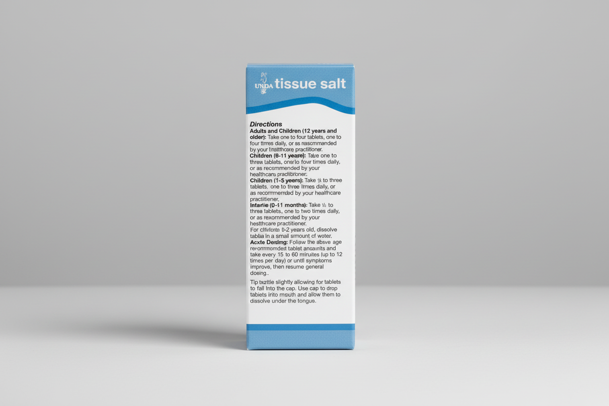 Tissue salt packaging with directions on a white background
