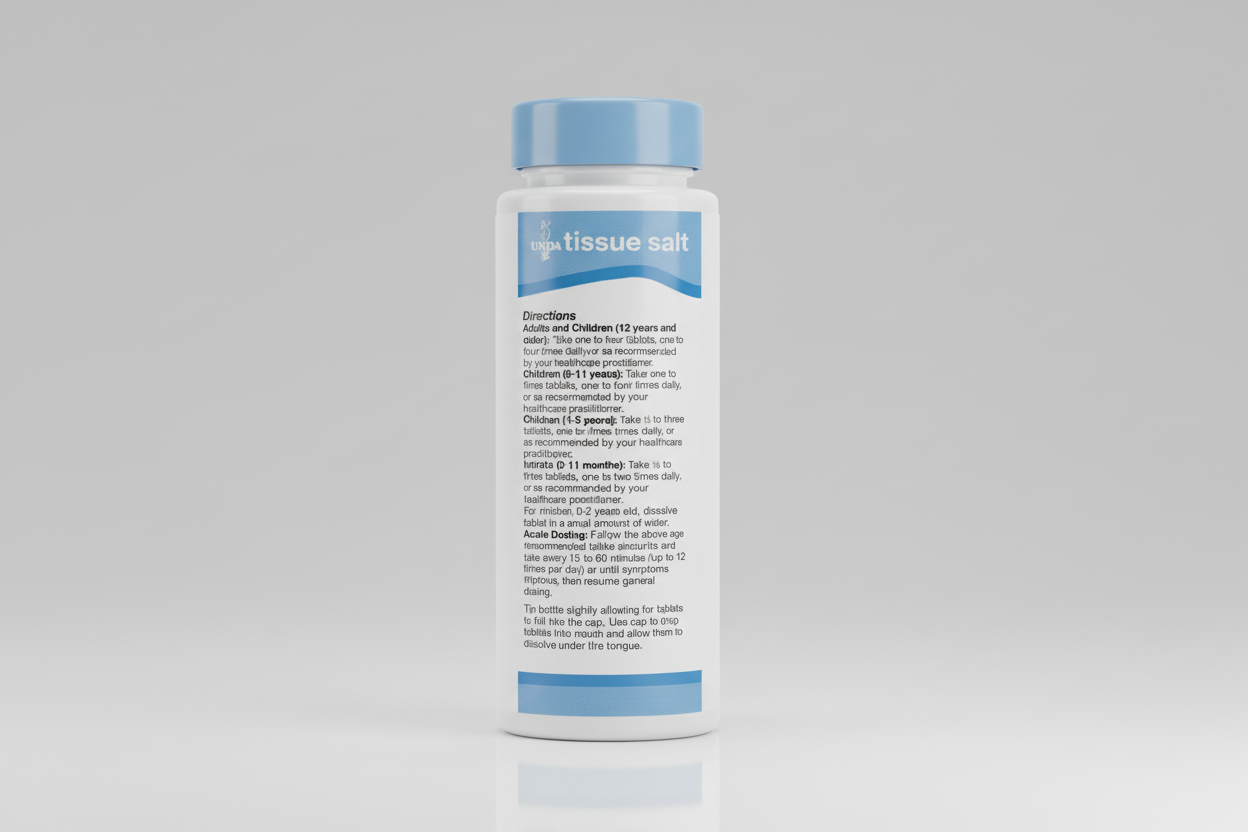 Tissue salt packaging with directions on a white background