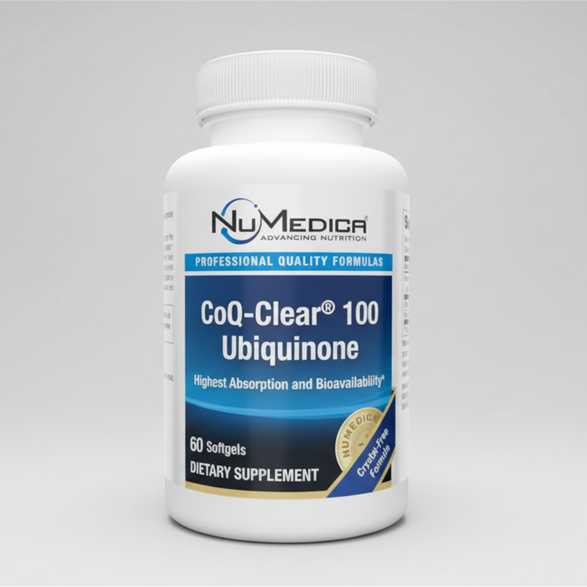 NuMedica CoQ-Clear 100 Ubiquinone 60 Softgels official full-bottle front image