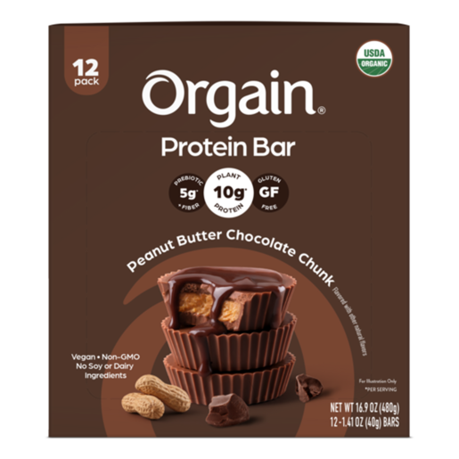 Orgain Organic Protein Snack Bar Peanut Butter Chocolate Chunk 12 Bars packaging
