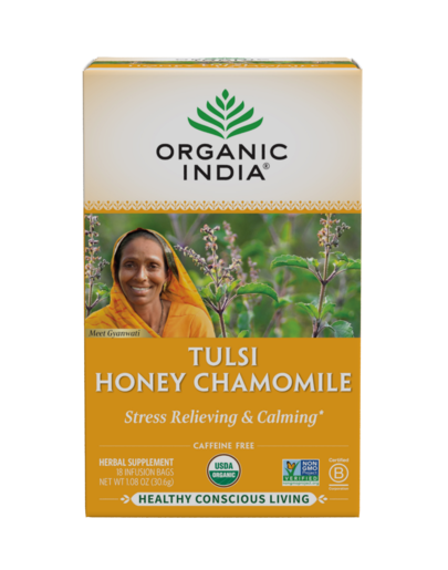 Organic India Tulsi Honey Chamomile 18 Bags – package front