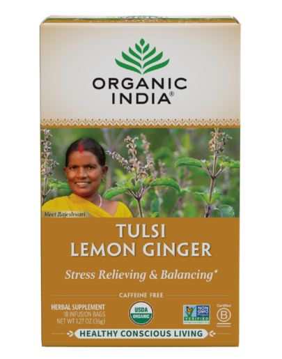 Organic India Tulsi Lemon Ginger 18 Bags – package front
