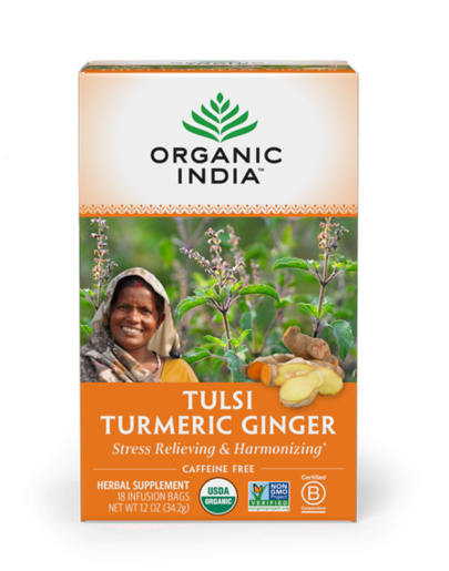 Organic India Tulsi Turmeric Ginger 18 Bags – package front