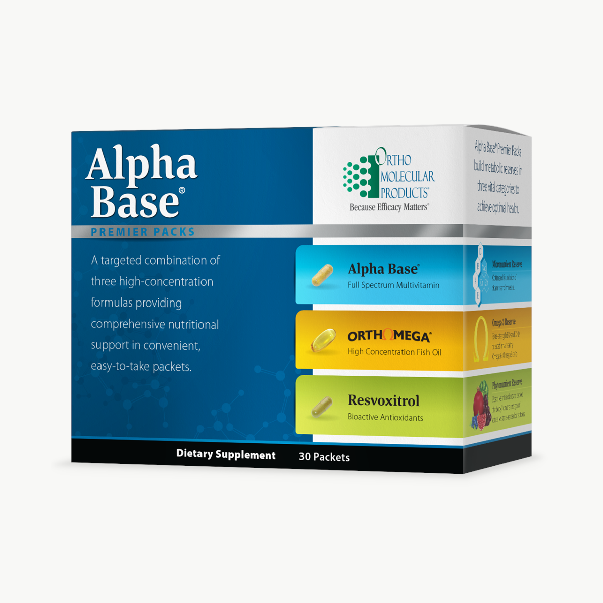 Ortho Molecular Products Alpha Base Premier 30 Packs official uniform front v5 1200x1200