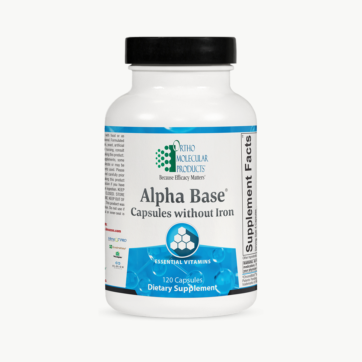 Ortho Molecular Products Alpha Base without Iron 120 Capsules official uniform front v5 1200x1200