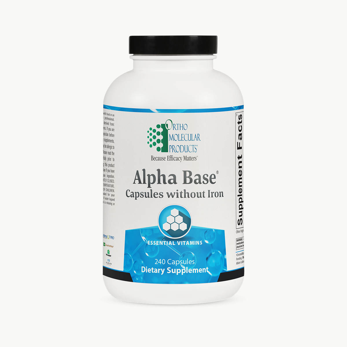 Ortho Molecular Products Alpha Base without Iron 240 Capsules official uniform front v5 1200x1200