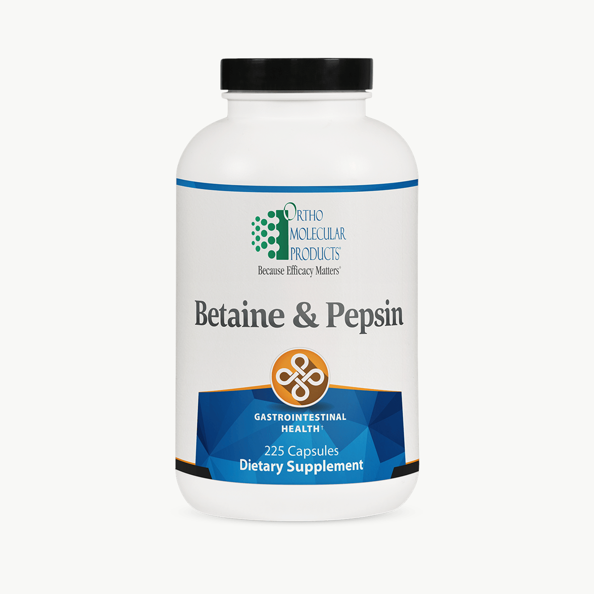 Ortho Molecular Products Betaine & Pepsin 225 Capsules official uniform front v5 1200x1200