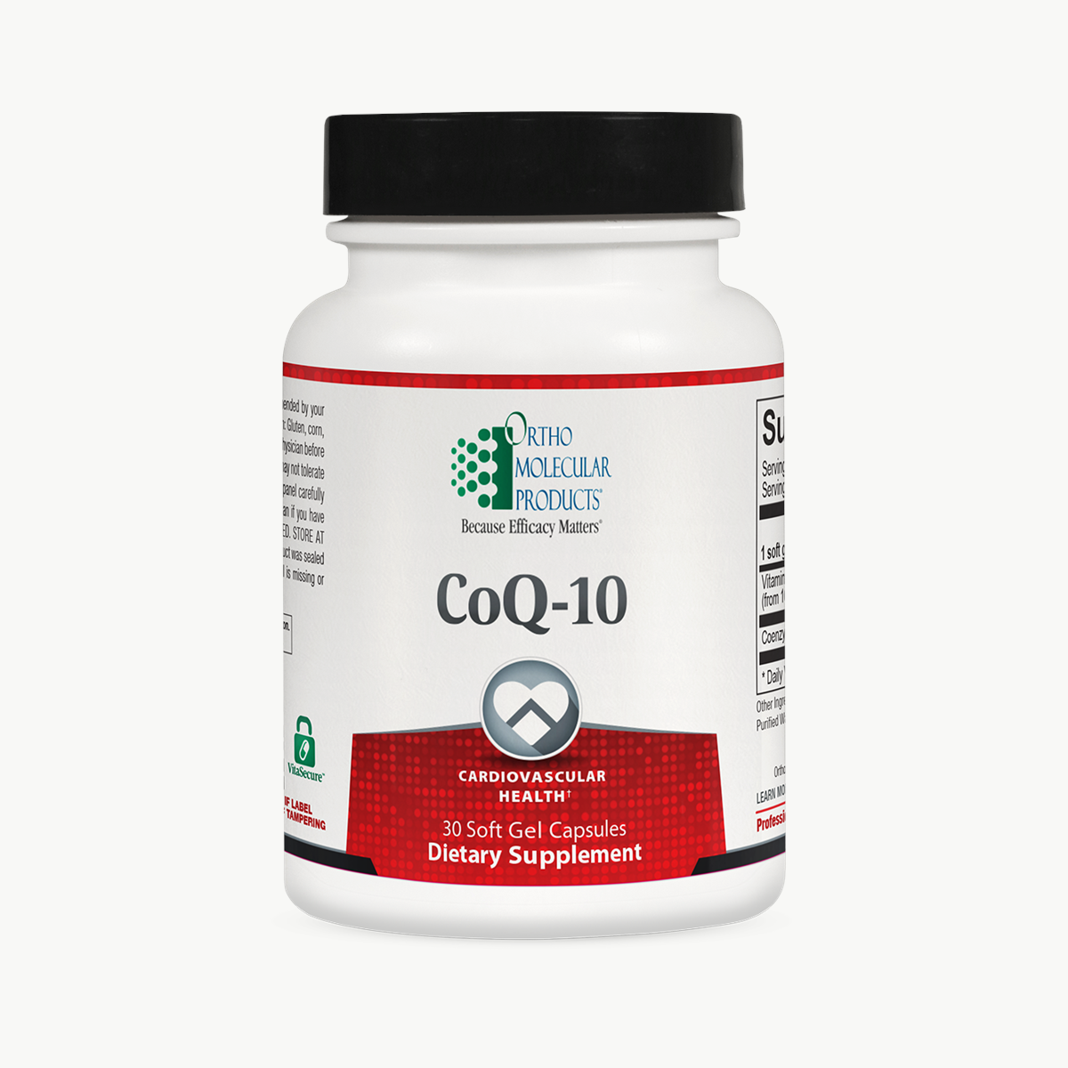 Ortho Molecular Products CoQ-10 30 SoftGel Capsules official uniform front v5 1200x1200