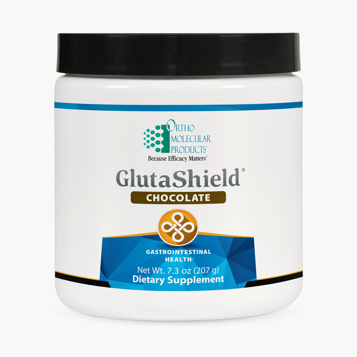 Ortho Molecular Products GlutaShield Chocolate Powder 30 Servings official uniform front v5 1200x1200