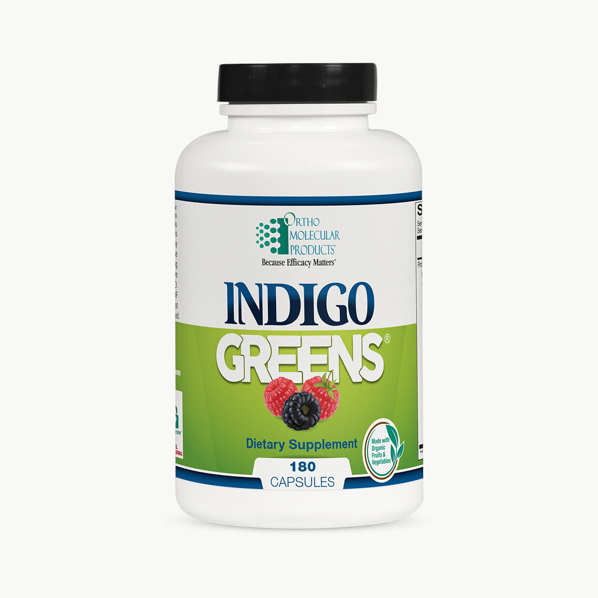 Ortho Molecular Products Indigo Greens 180 Capsules official uniform front v5 1200x1200