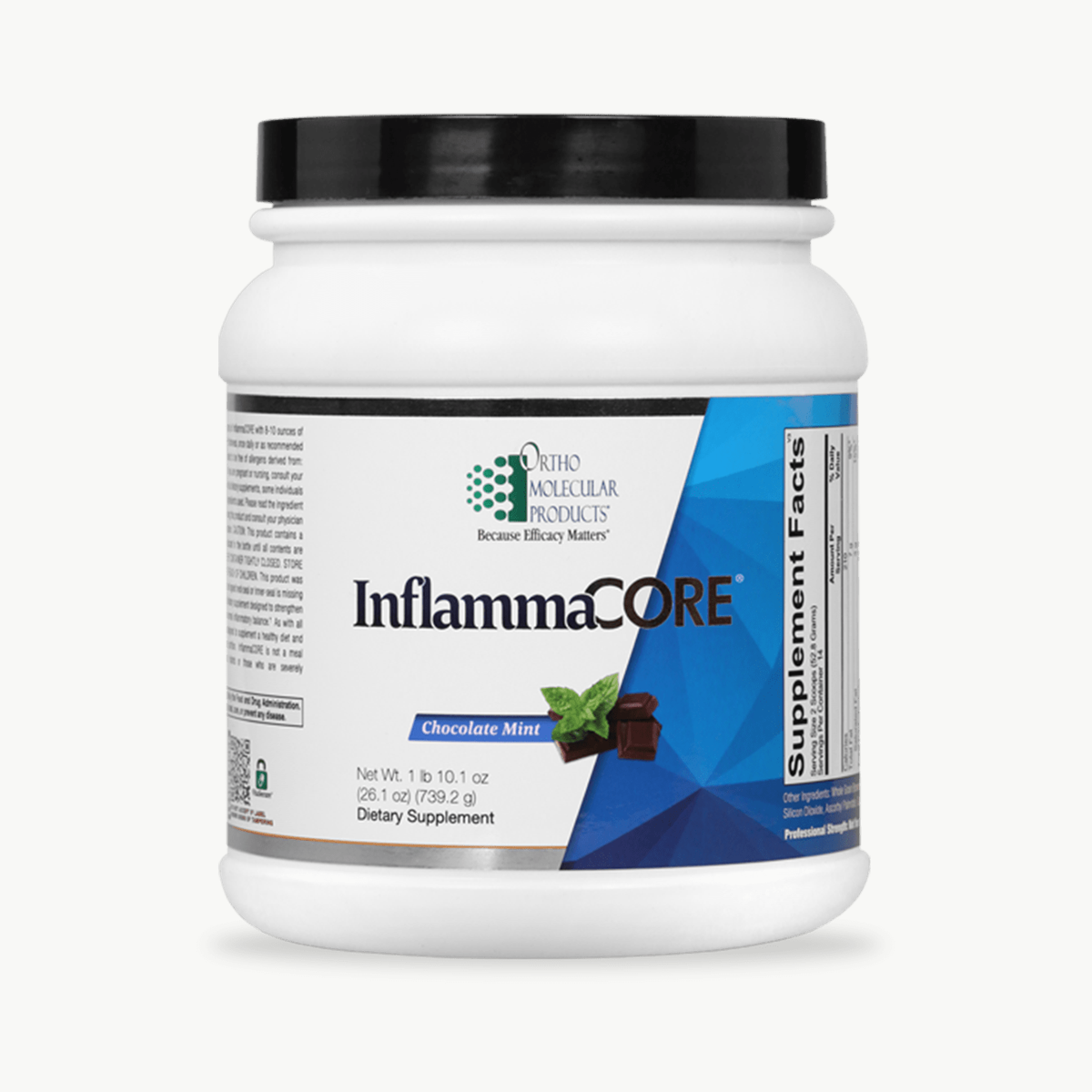 Ortho Molecular Products InflammaCORE Chocolate Mint Powder 14 Servings official uniform front v5 1200x1200