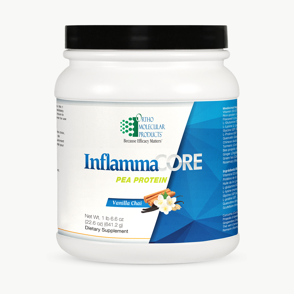 Ortho Molecular Products InflammaCORE Vanilla Chai Pea Protein 14 Servings official uniform front v5 1200x1200