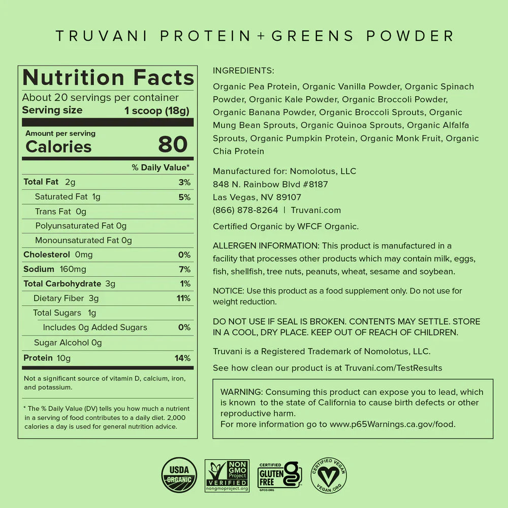 Truvani Protein + Greens 20 Serving Bag