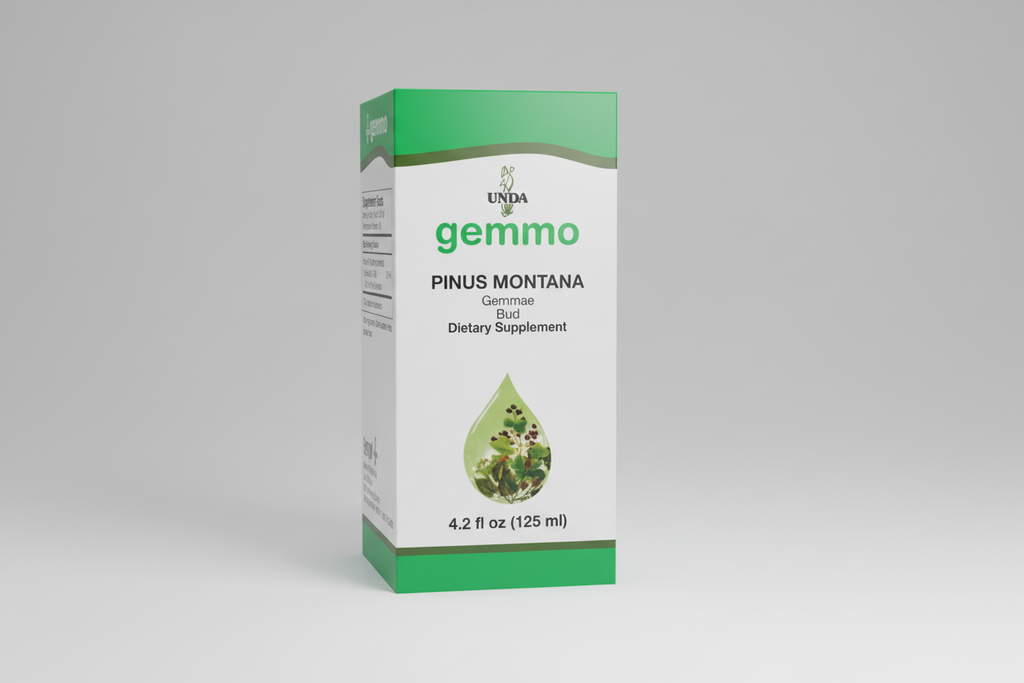Box of UNDA gemmo Alnus Glutinosa dietary supplement with green and white design.