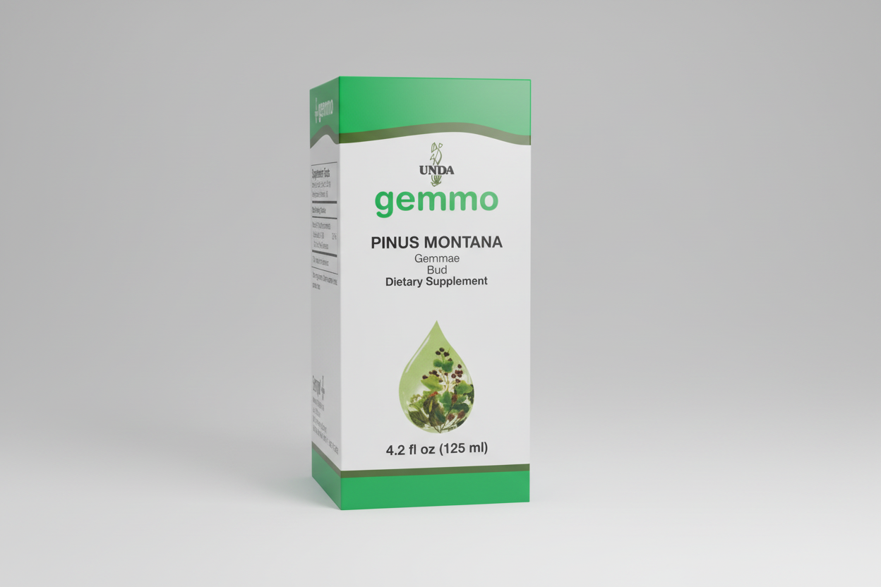 Box of UNDA gemmo Alnus Glutinosa dietary supplement with green and white design.