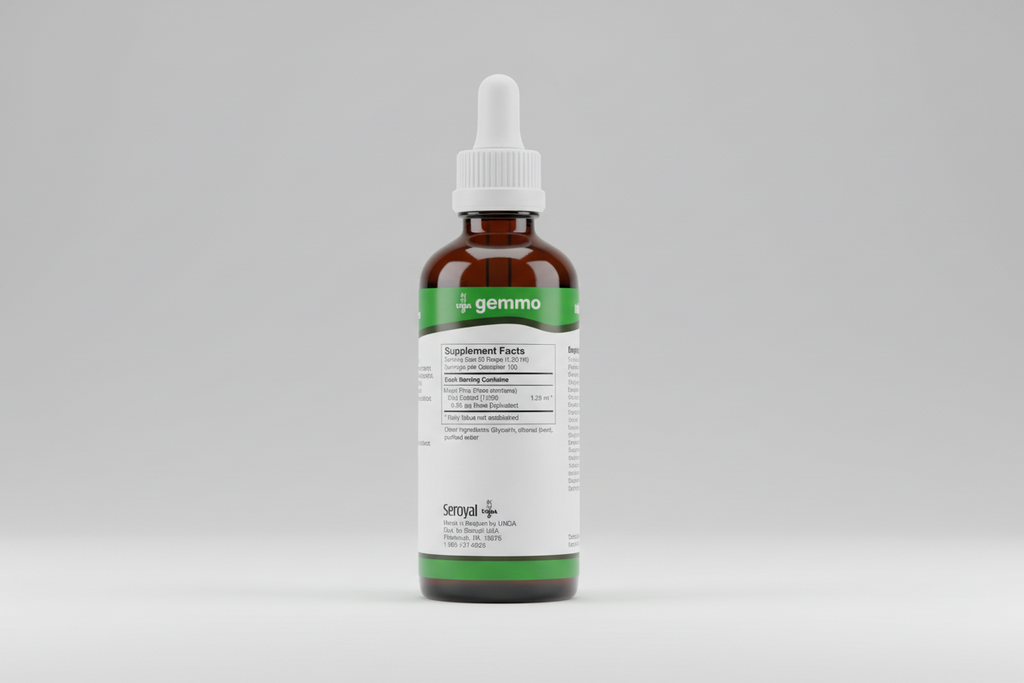 Supplement facts label for gemmo product by Seroyal with UNDA branding.
