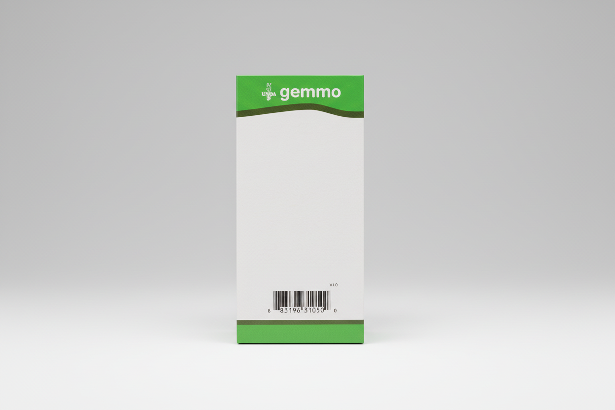 Gemma packaging with green border and barcode on a white background