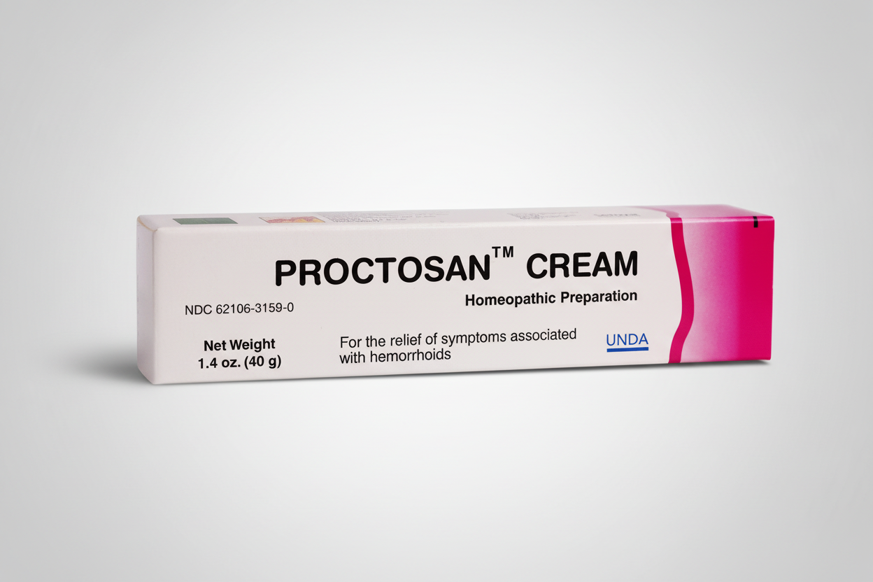 Box of Proctosan Cream with UNDA branding on a white background