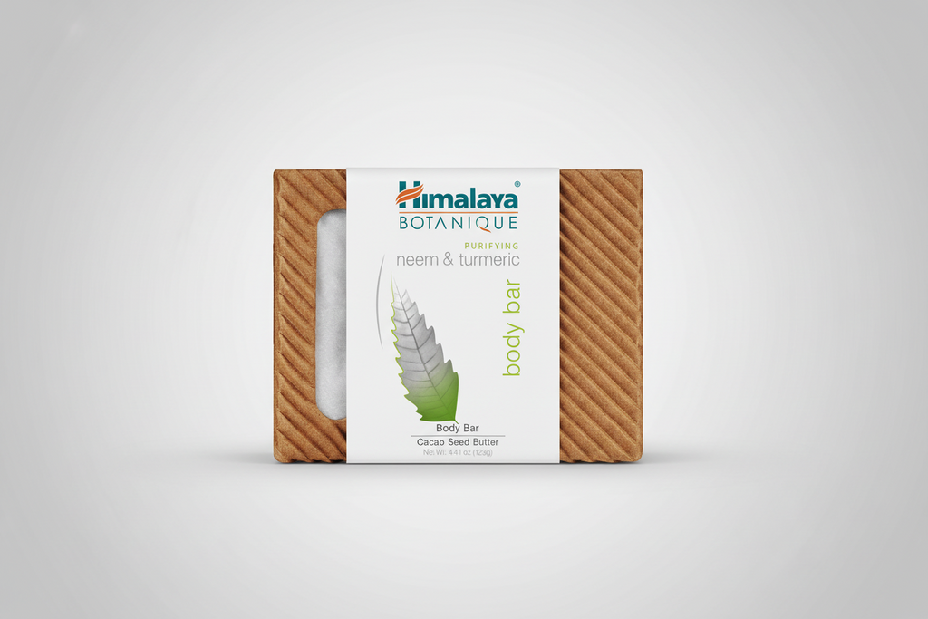 Himalaya Botanique body bar with neem and turmeric on a white background