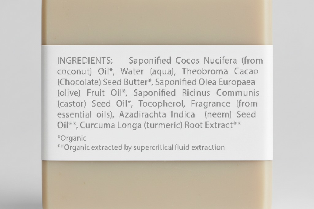 List of ingredients with a white background