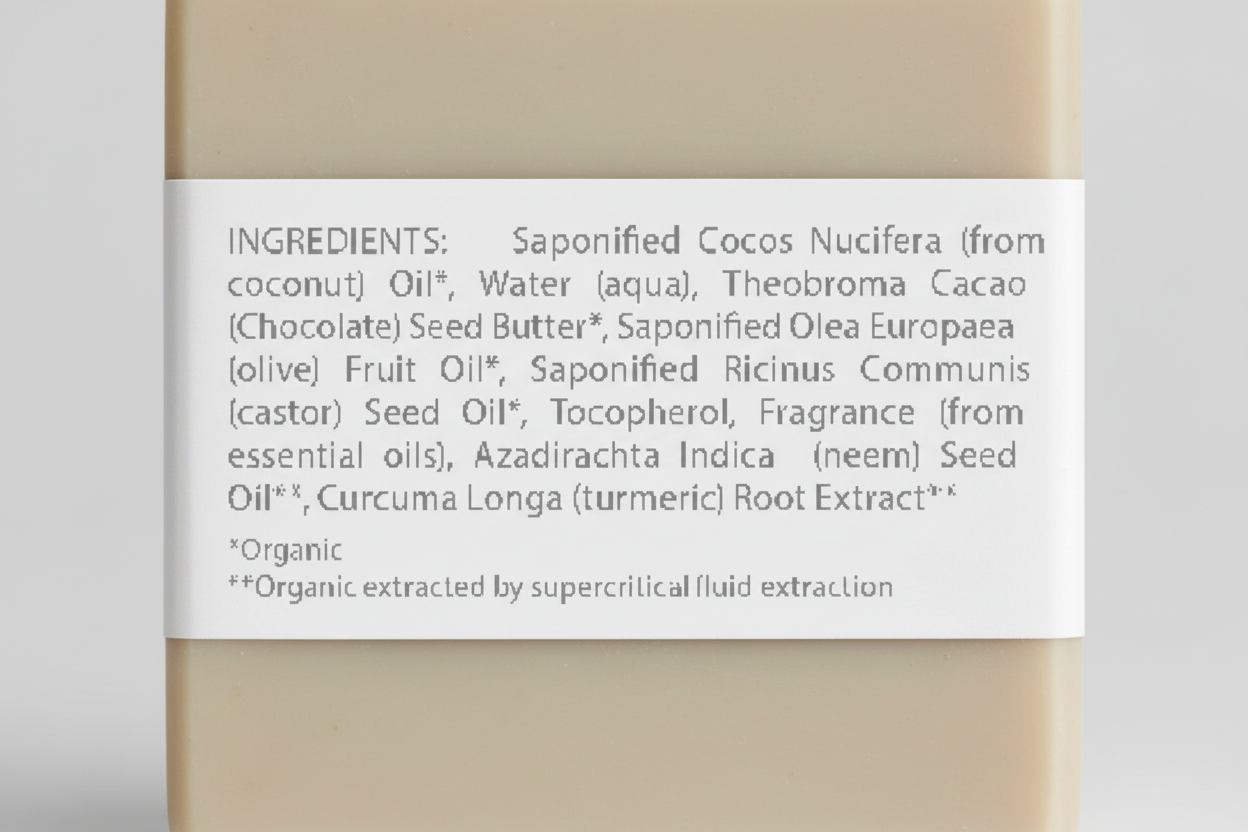 List of ingredients with a white background