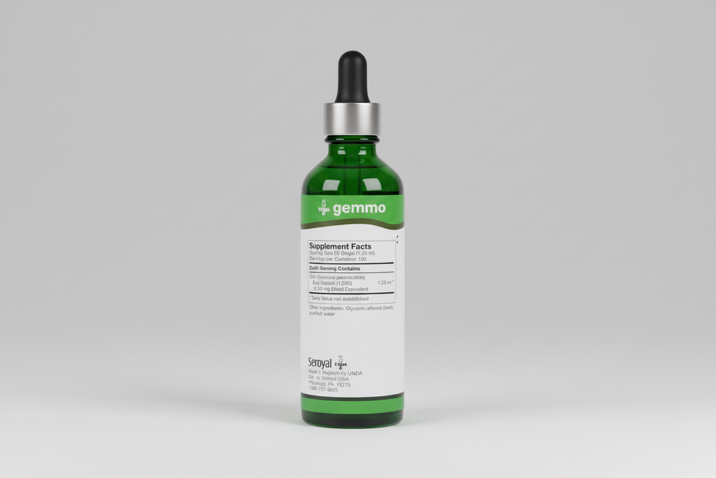 Supplement facts label for gemmo product with UNDA branding