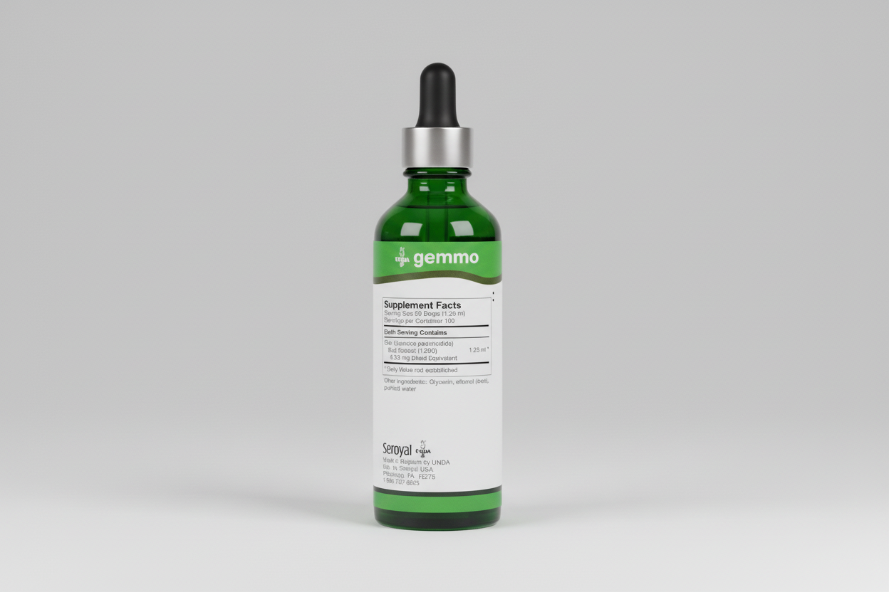 Supplement facts label for gemmo product with UNDA branding