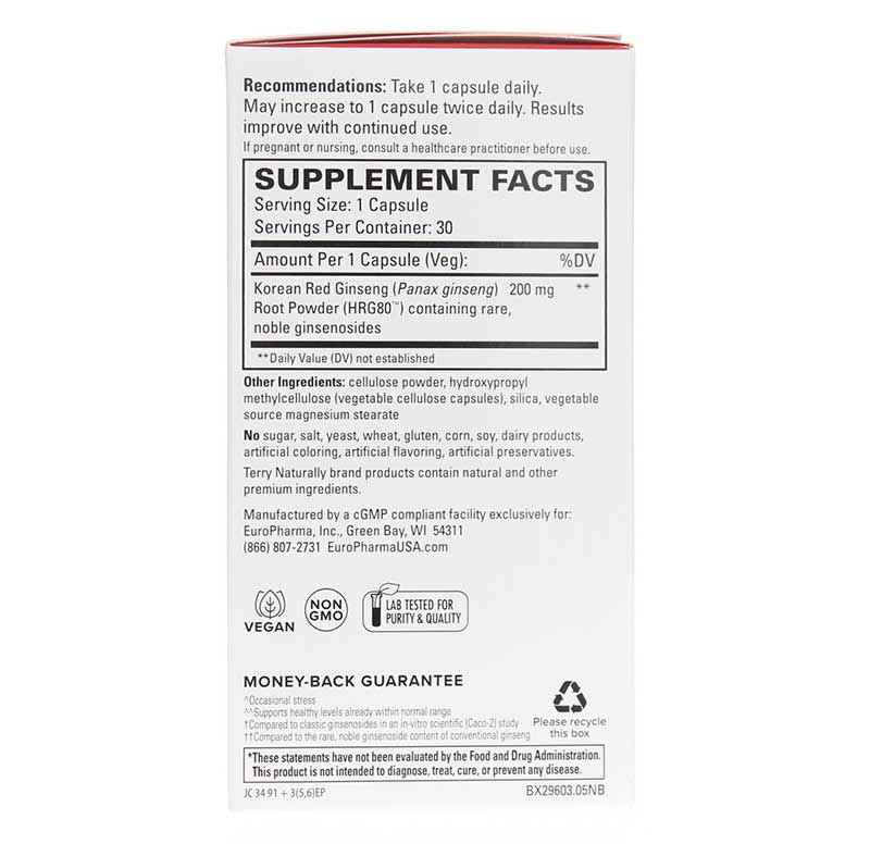 Terry Naturally Red Ginseng HRG80 Energy 30 Capsules