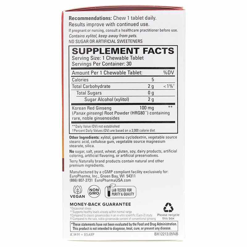 Terry Naturally Red Ginseng HRG80 Energy Chewable 30 Tablets
