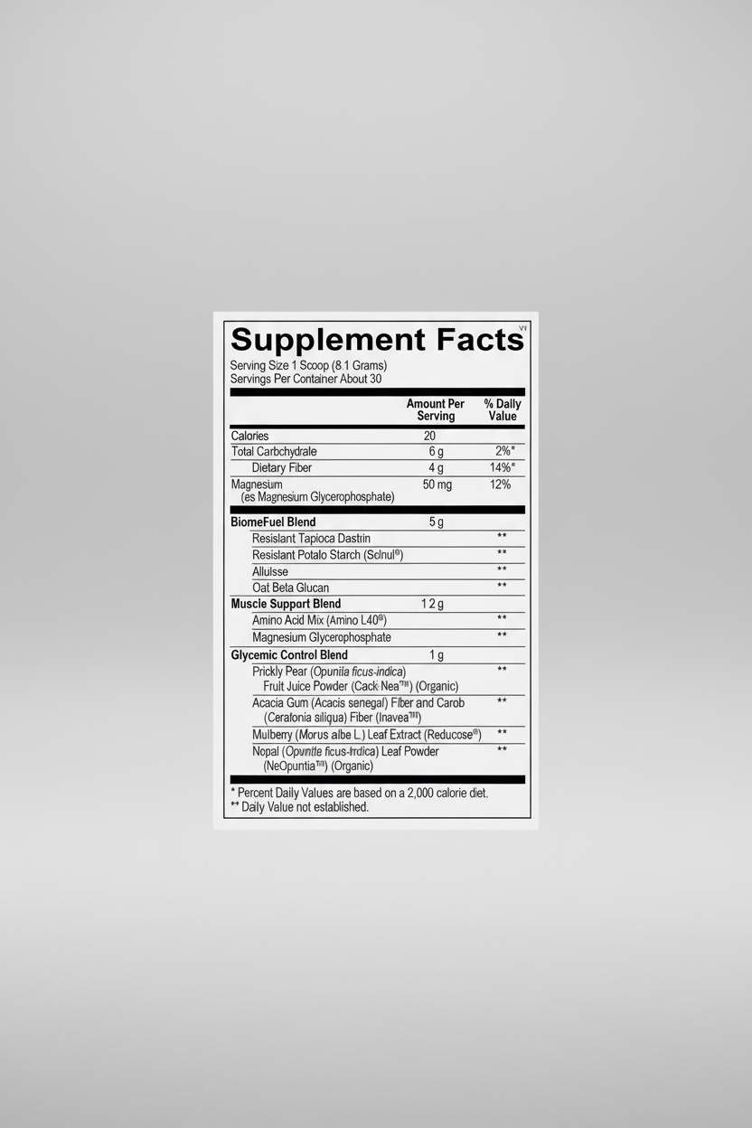 Supplement facts label with detailed nutritional information on a white background