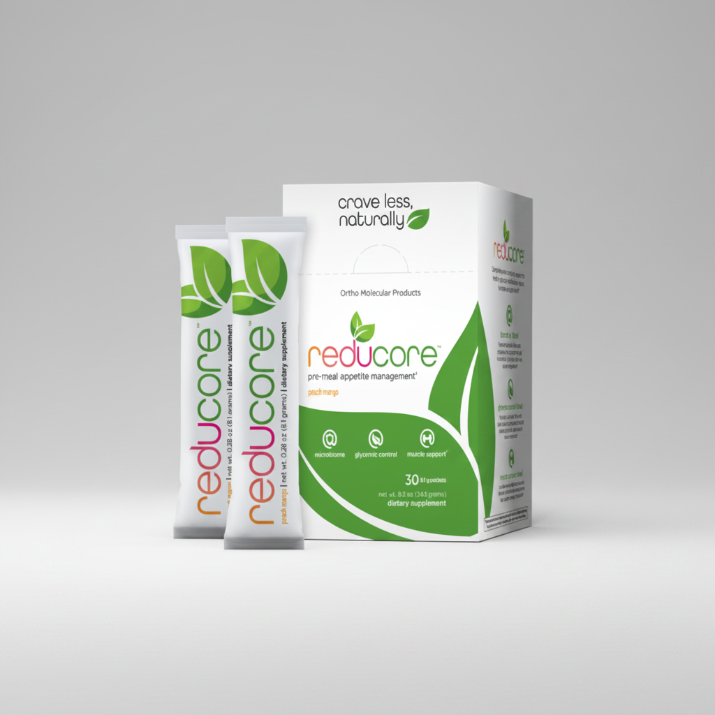 Reducore dietary supplement packaging with green and white design