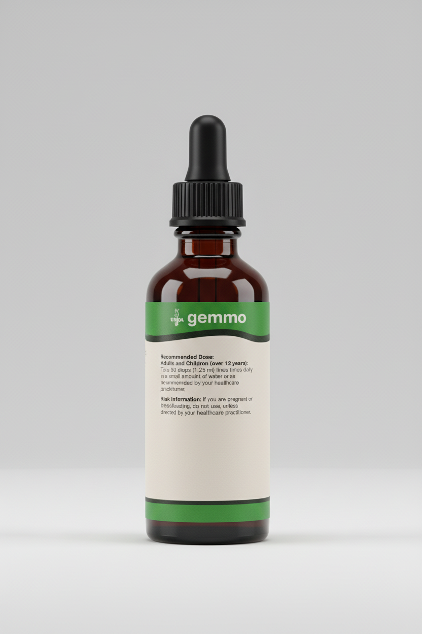 Gemmo product label with UNPA branding and recommended dose instructions.