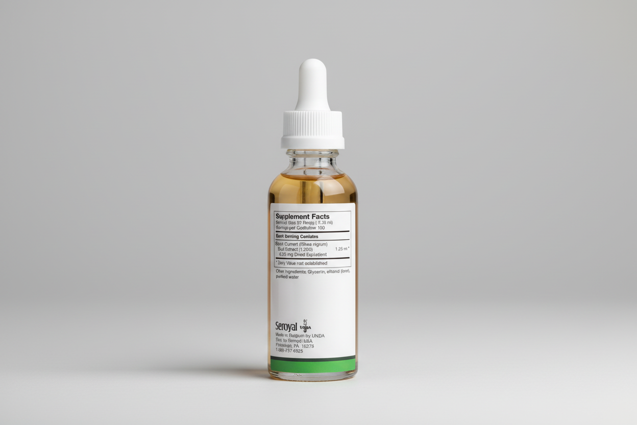 Supplement facts label for gemmo product by Seroyal with green and white design.