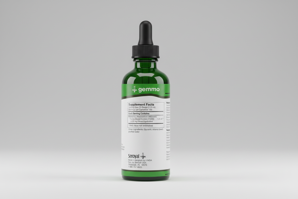Supplement facts label for UNDA gemmo on a green and white background