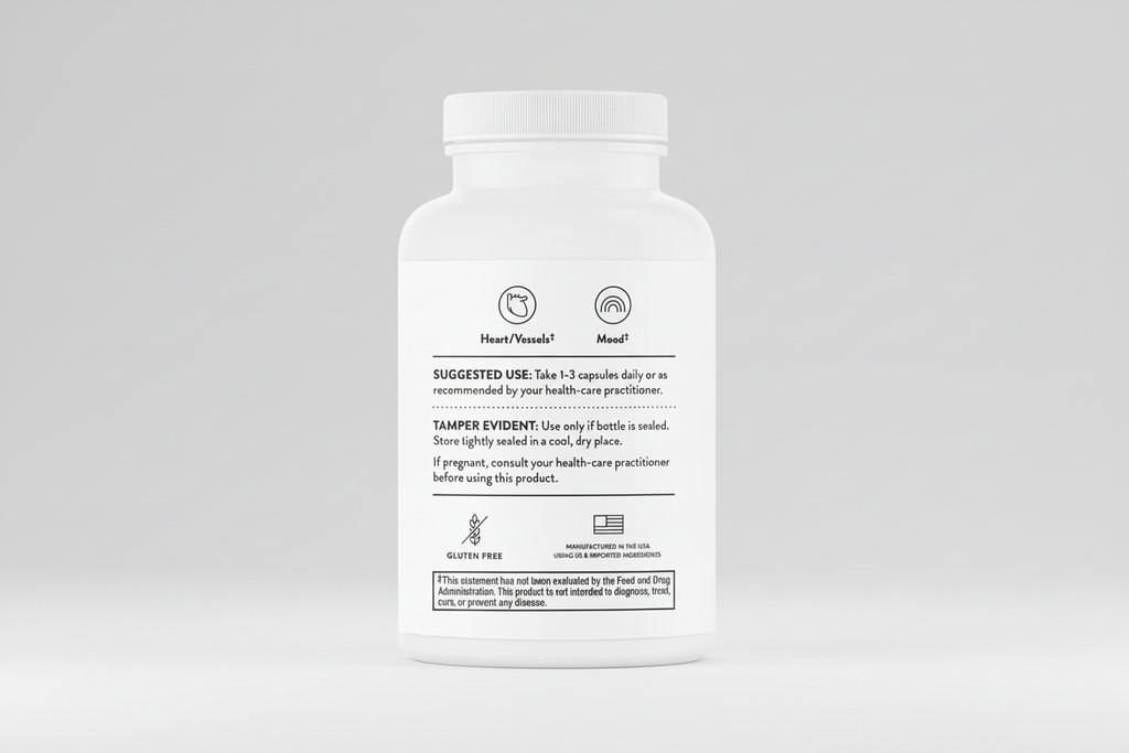 White supplement bottle with label on a black background