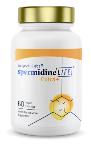 spermidineLIFE Extra+ 60 capsules product bottle and box