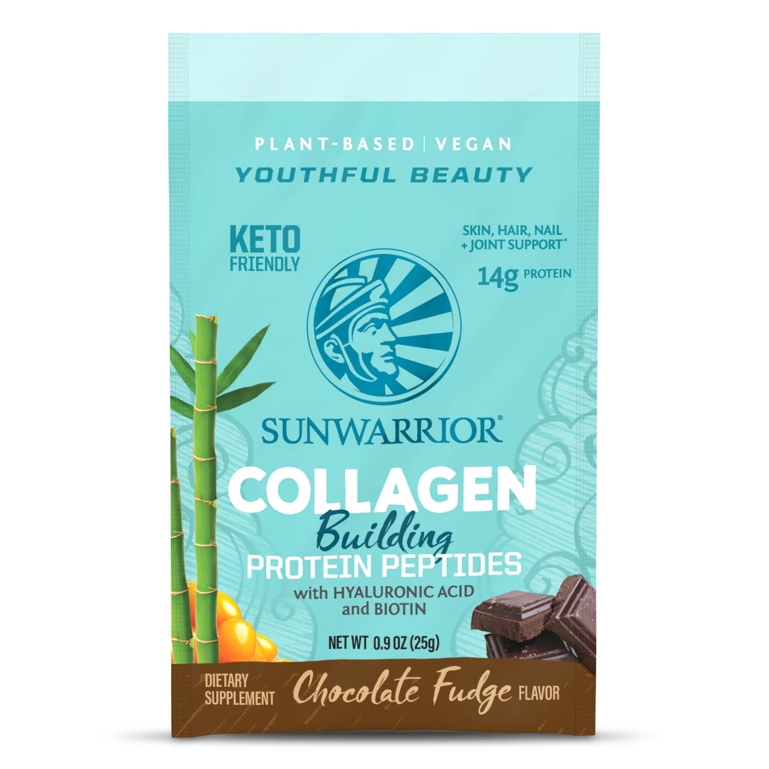Sunwarrior Collagen Chocolate Fudge Single Serve official front image