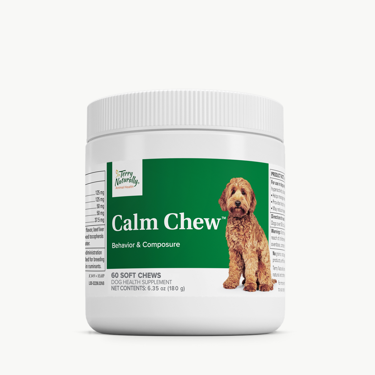 Terry Naturally Animal Health Dog Calm Chew 60 Soft Chews official uniform front v2 1200x1200