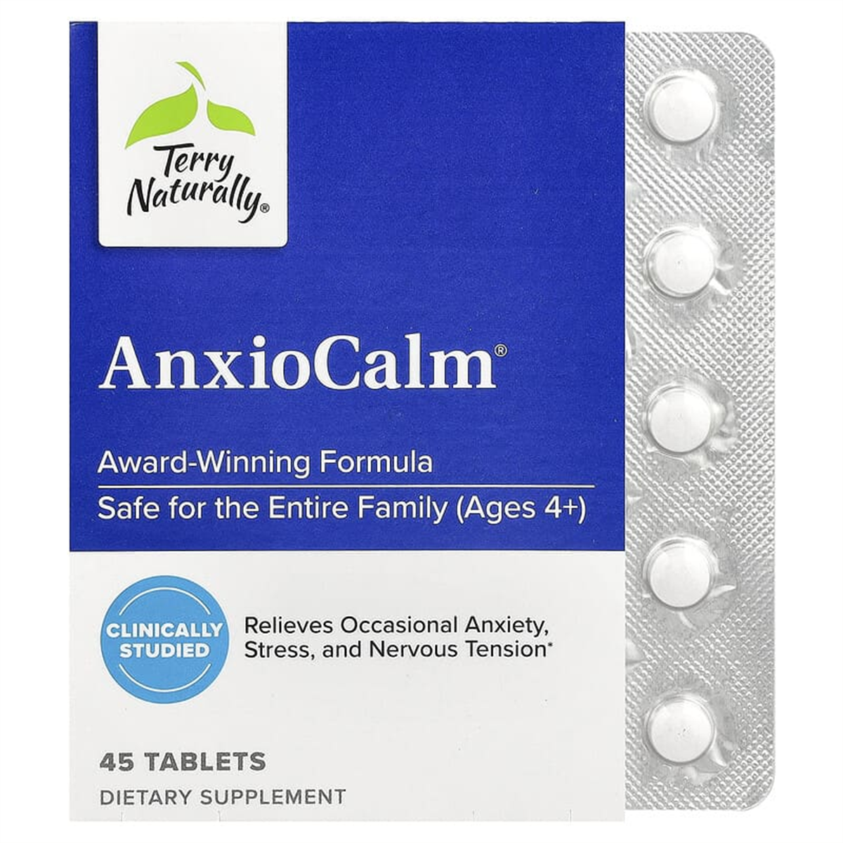 Terry Naturally AnxioCalm 45 Tablets official uniform front v2 1200x1200