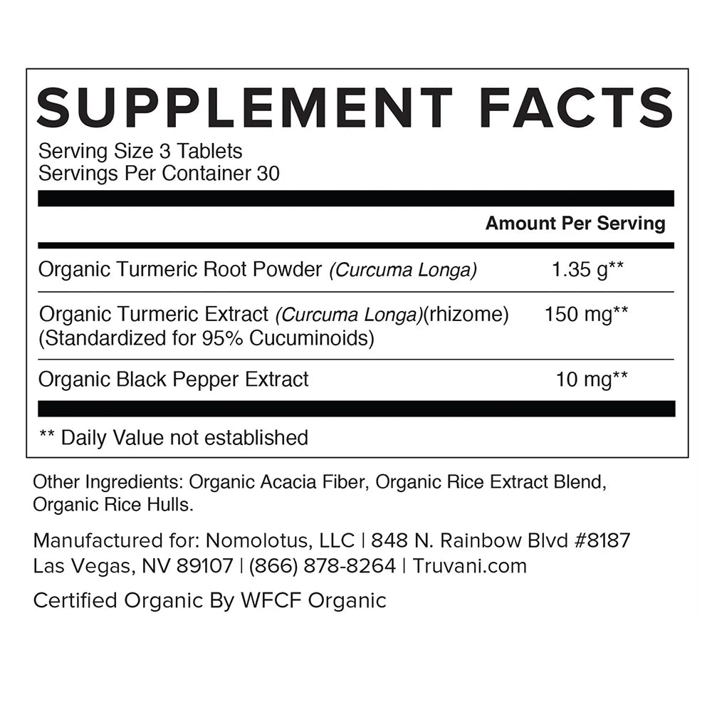 Truvani Organic Turmeric Curcumin 90 Tablets