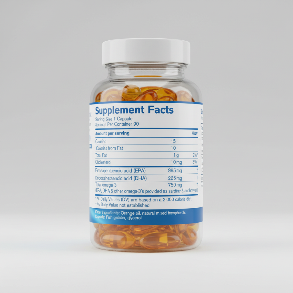 Supplement facts label for a capsule with omega-3 fatty acids