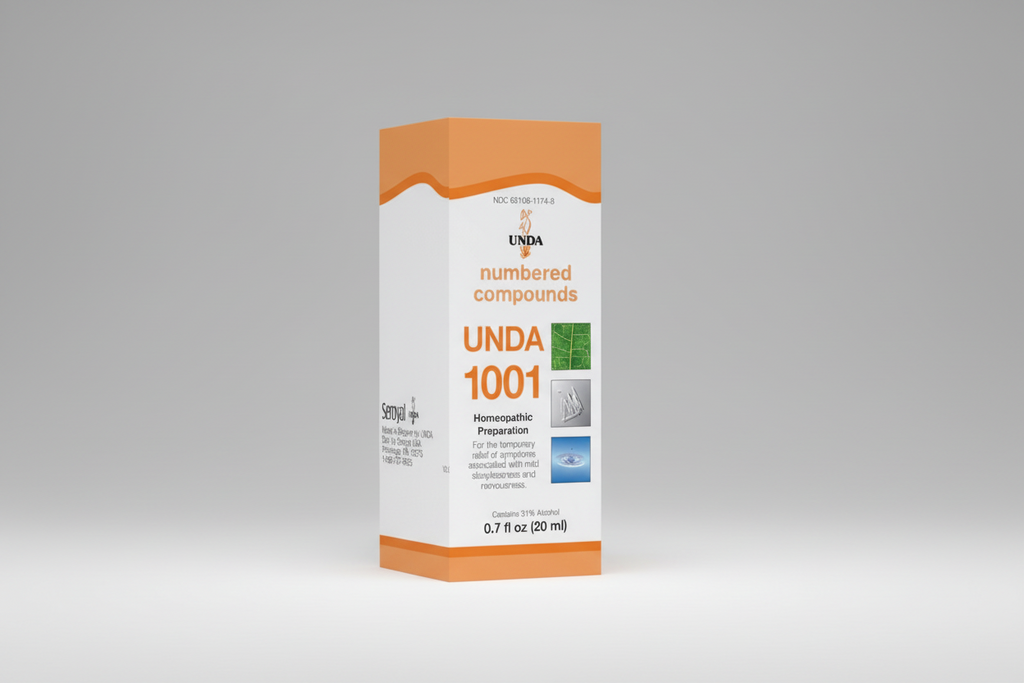 UNDa 1001 homeopathic preparation packaging with orange and white design.