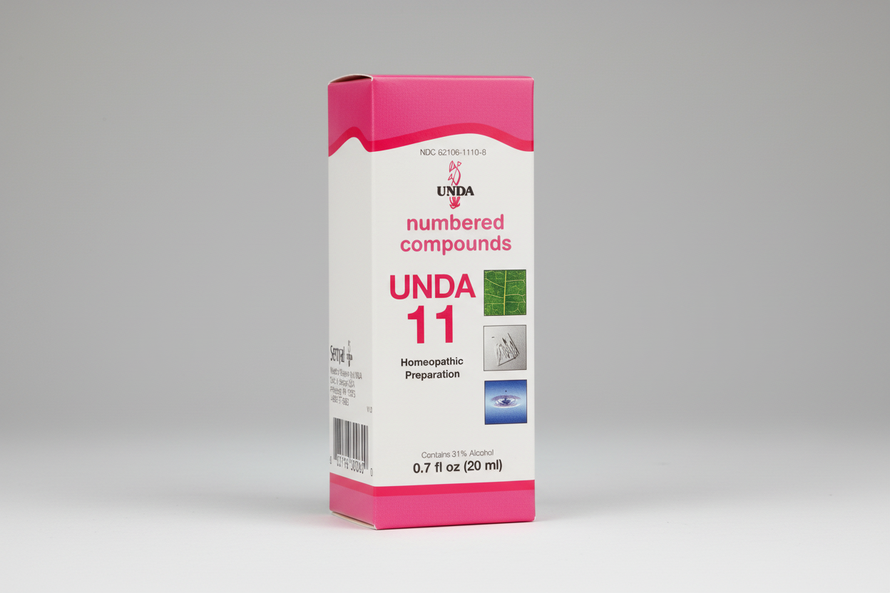 Box of UNDA 11 homeopathic preparation with pink and white design