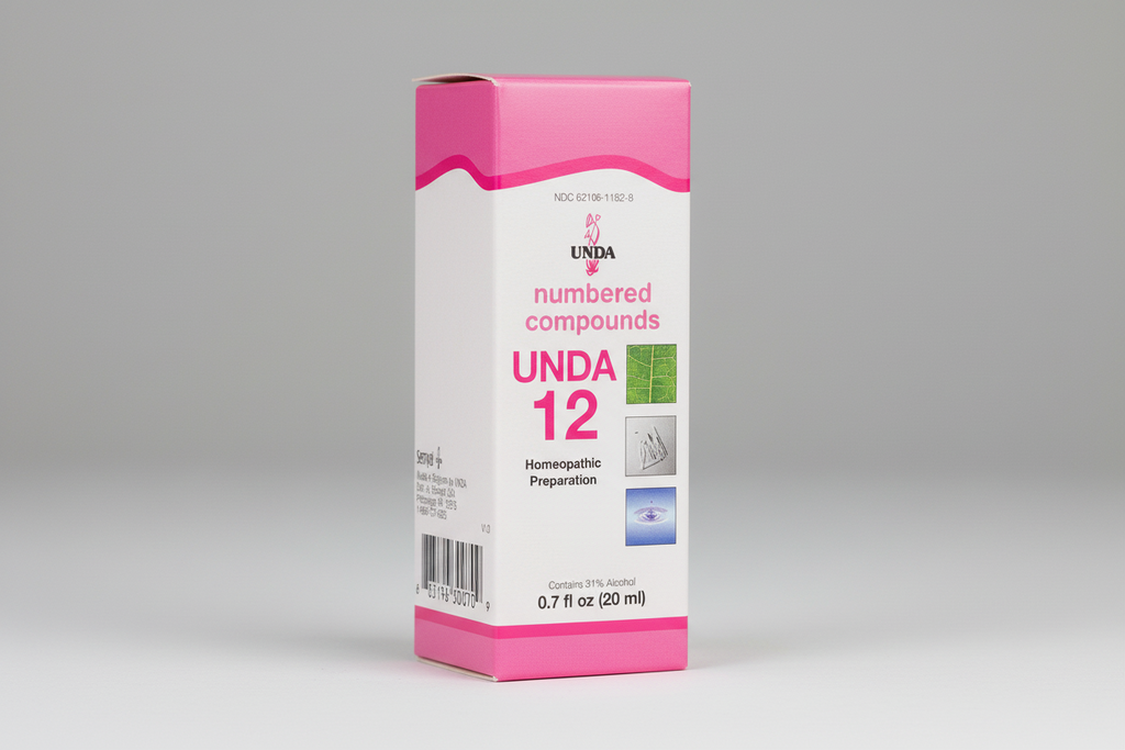 UNDa 12 homeopathic preparation packaging with pink and white design