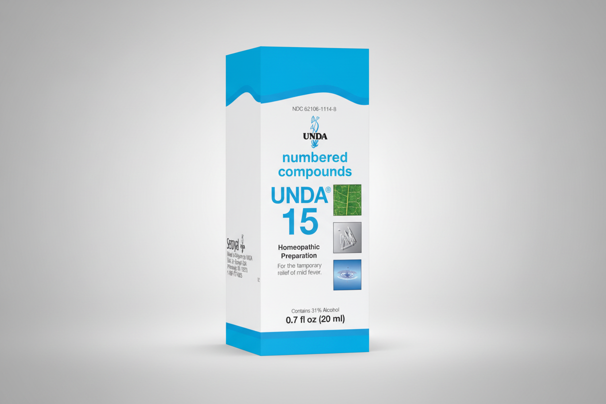 UNDa 15 homeopathic preparation packaging with blue and white design