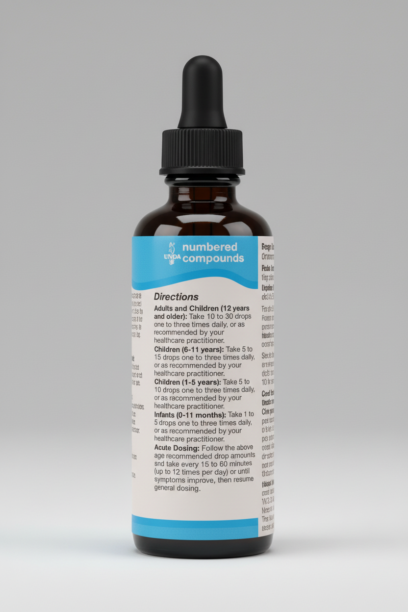 Package of UNDA numbered compounds with dosing instructions.