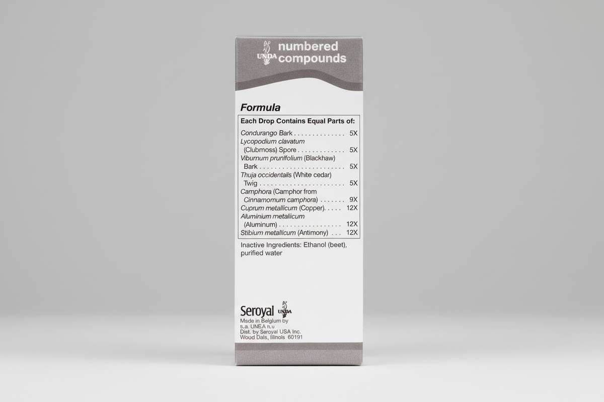 Compound Powder Label Label for Seroyal numbered compounds with ingredient list and branding.