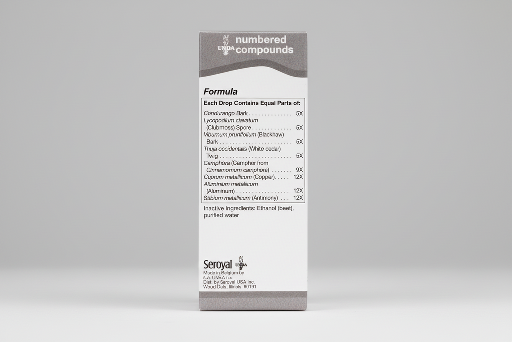Label for Seroyal numbered compounds with ingredient list and branding.