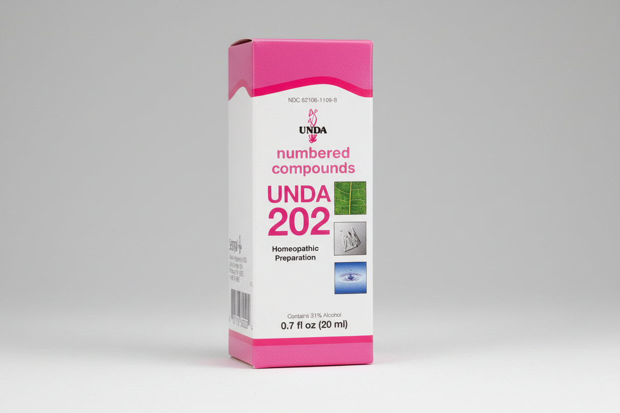 Box of UNDA 202 homeopathic preparation with pink and white design